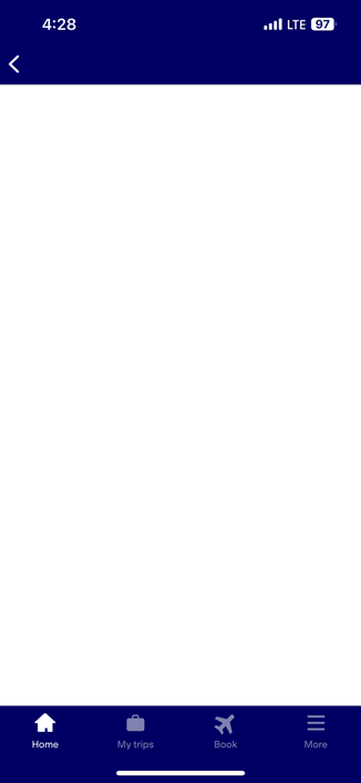 blank screen where options should be.