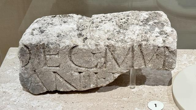 Fragment of a Roman inscription at the National Museum of Antiquities in Leiden.