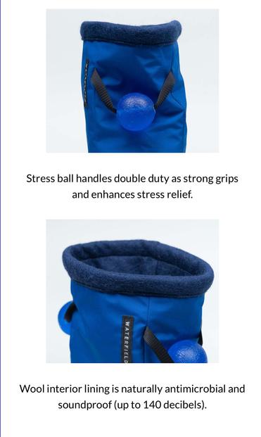 T b Stress ball handles double duty as strong grips and enhances stress relief. —— i ;% ¥ ; e ’ ) KL Wool interior lining is naturally antimicrobial and soundproof (up to 140 decibels).