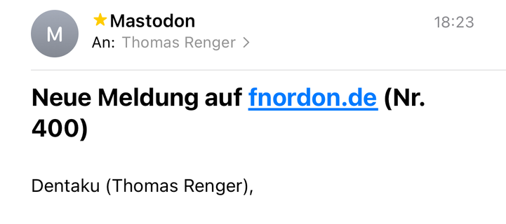 Screenshot der Mail an den Admin.