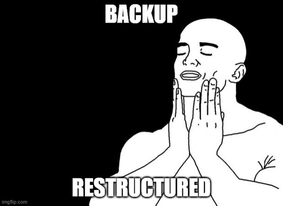 smooth face meme, with caption "backup - restructured"
