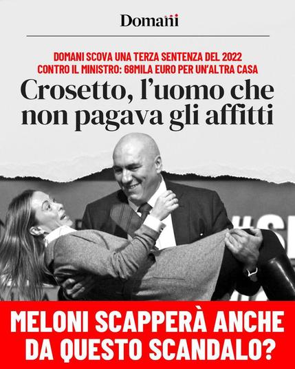 DOMANI SCOVA UNA TERZA SENTENZA DEL 2022 CONTRO IL MINISTRO: 68MILA EURO PER UN'ALTRA CASA.

MELONI SCAPPERÀ ANCHE DA QUESTO SCANDALO?