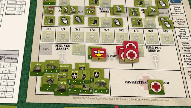 Tabletop simulator screenshot of the units lost box piled with a large number of American units.