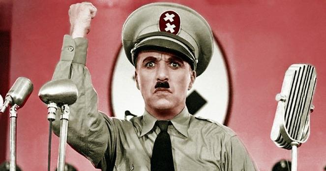 Actor and director Charlie Chaplin plays dictator Adenoid Hynkel in "The Great Dictator," a satire on Nazi Germany.