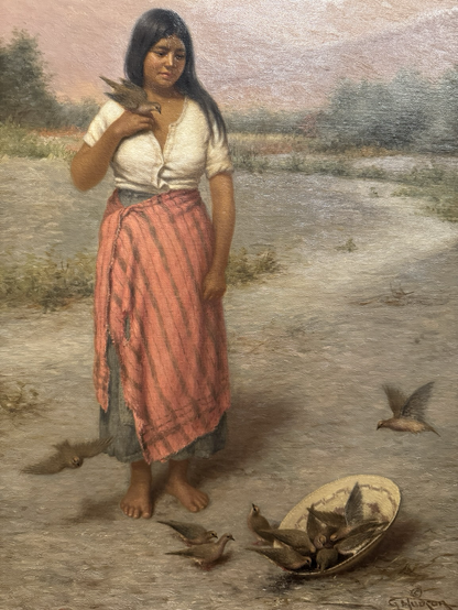 closeup of the woman and doves