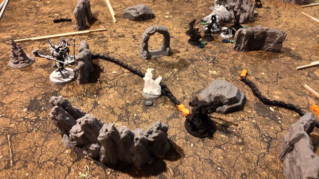 The Darkwoods Dryad Caster looking to get into position to take on the Pyretic Magma Demon.