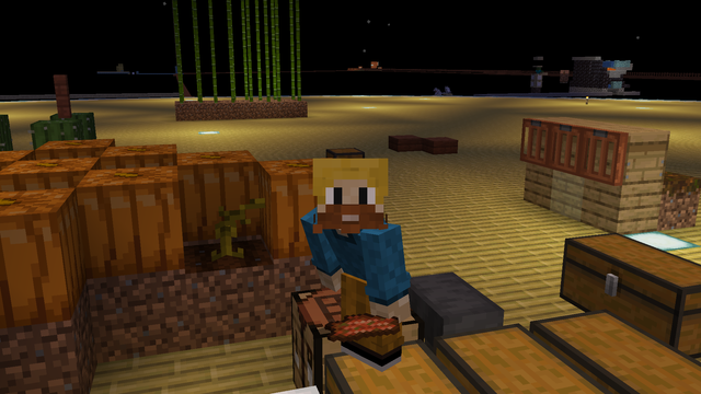 Crouching Minecraft dude (me) in front of assorted plants