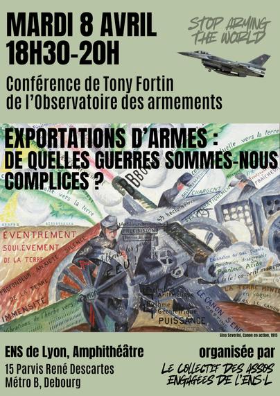 Affiche - événement à l'ENS de Lyon - Exportations d'armes !
