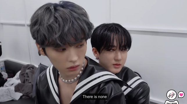Lee Know sits on Changbin's lap and says "There is none"