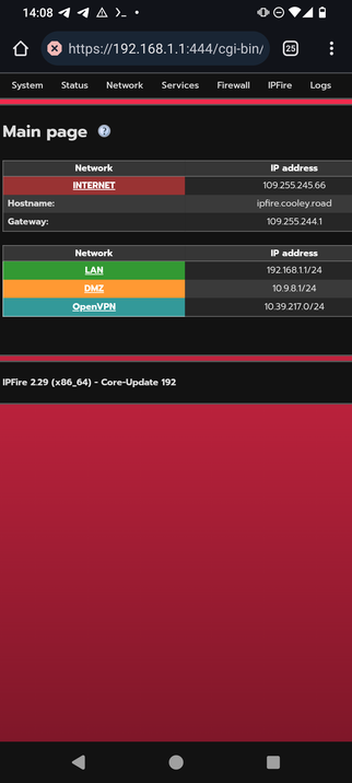A screenshot snippet from my firewall showing the external IP address of my home wired/wireless network. It's in a different range entirely.