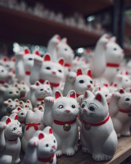 Lucky beckoning cat statues at the Gōtokuji Temple, Tokyo.