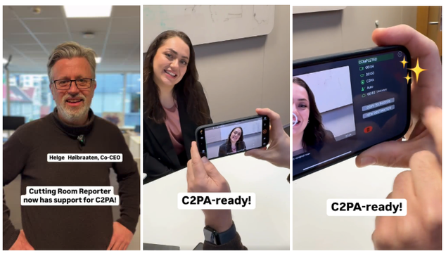 images of people using cuttingroom reporter app with content credentials feature