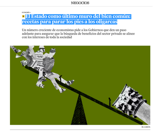 Portada web del artículo publicado por EL PAIS sobre "el estado como último muro del bien común"