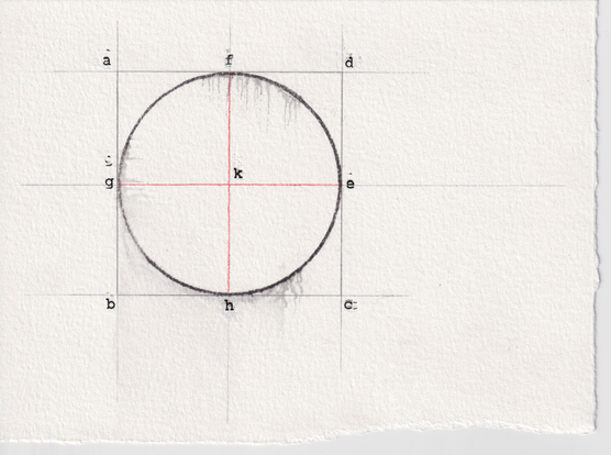 A rendering negotiated from book IV proposition 8 of Elements (1482 print-edition).

A circle inscribed within a square through which are two red lines, that run orthogonal & parallel to sides of the latter and cut both the former into halves.