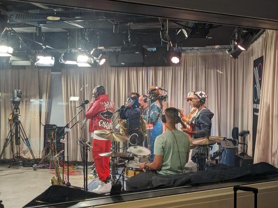A photo of Seun Kuti and his band performing in WNYC's studio.