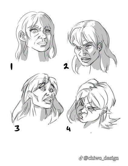 4 face expression drawings