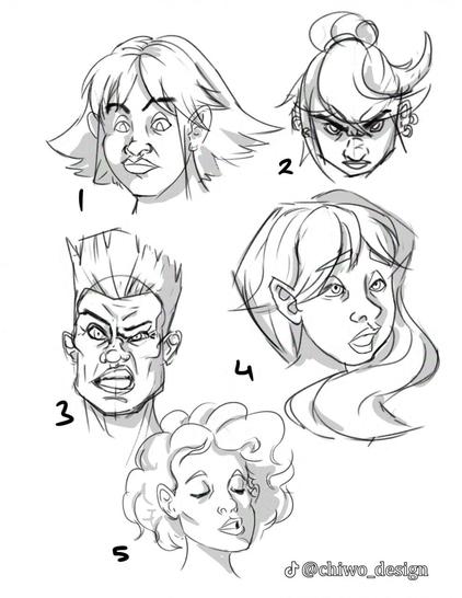 5 face expression drawings