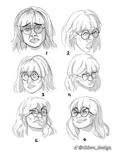 6 face expression drawings