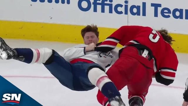 Hurricanes' Jalen Chatfield Slams Capitals' Connor McMichael On The Ice With No Helmet