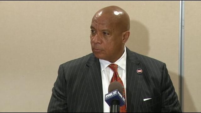 Chicago Bears President and CEO Kevin Warren speaks with reporters at the NFL Owner's Meetings
