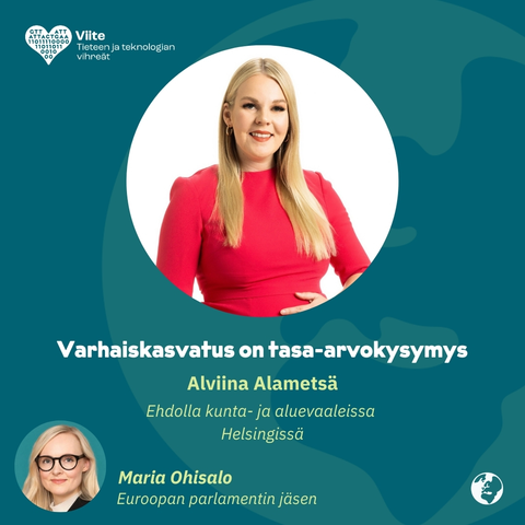 Varhaiskasvatus on tasa-arvokysymys
Alviina Alametsä
Ehdolla kunta- ja aluevaaleissa Helsingissä
Maria Ohisalo
Euroopan parlamentin jäsen