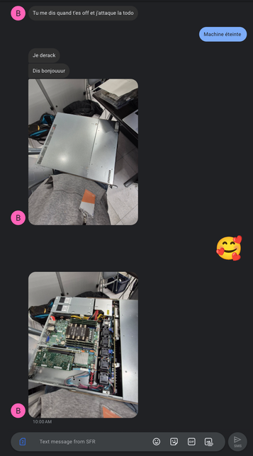 MMS chat with pict of the un-racked server