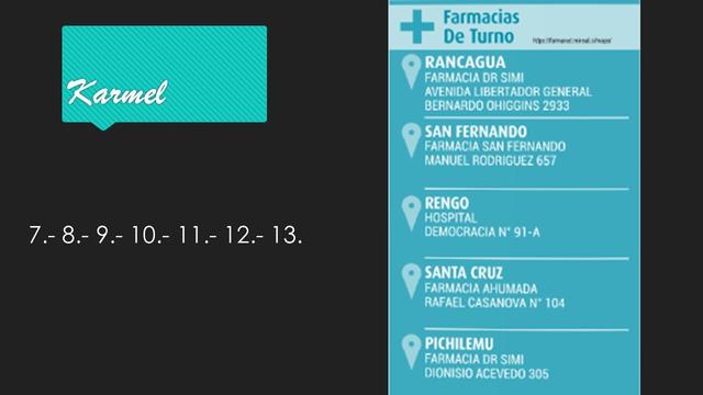 Karmel
7 8 9 10 ...
FarmaNet
Farmacias de Turno