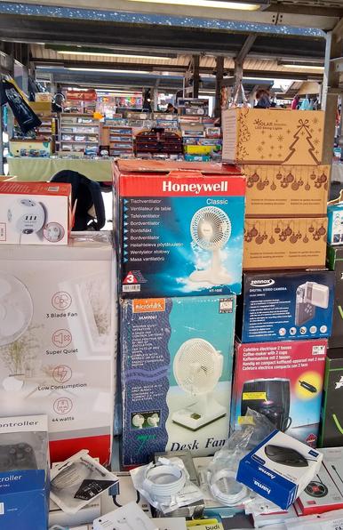 A very old Honeywell desk fan on a second hand stall at Leeds market