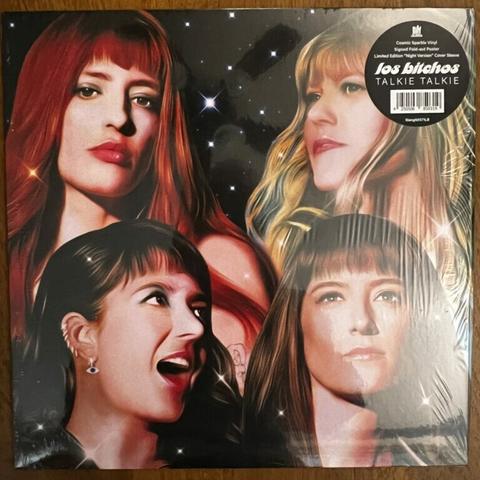 Talkie Talkie front cover, with artwork of the four members of Los Bitchos, all young women with long hair and bangs, showing just their heads and necks.