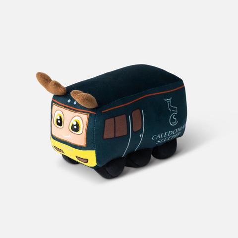 Caledonian Sleeper "Glen" Plush Train Toy, shaped like a loc, but with antlers and eyes