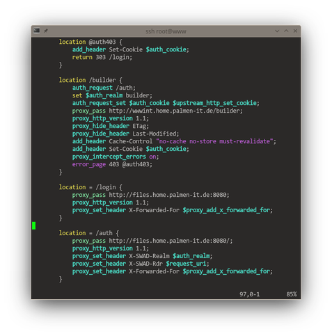 Full nginx configuration integrating swad for authentication