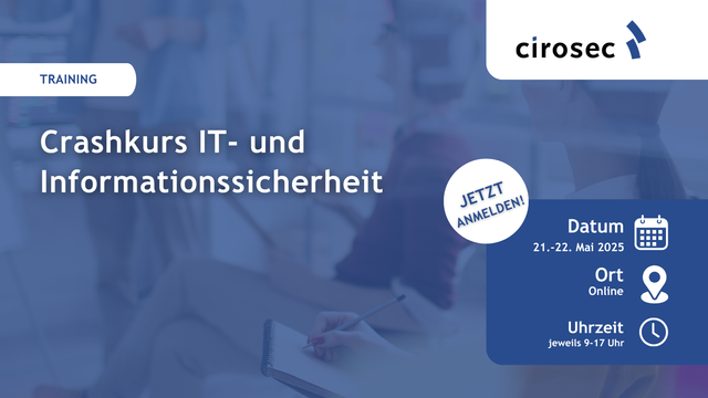 In diesem praxisorientierten Training lernst du die Grundlagen der IT- und Informationssicherheit kennen. Profitiere von der über 20-jährigen Erfahrung unseres Trainers, der dir aktuelle und relevante Einblicke bietet.