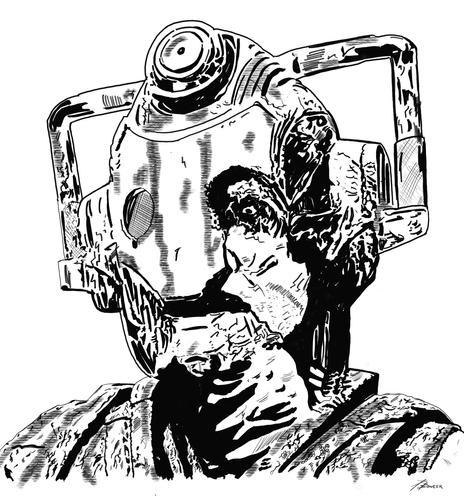 An inked sketch I did of the Lone Cyberman from Doctor Who