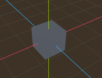 A really simple Godot scene containing just the axes and a grey unit-cube at the origin...