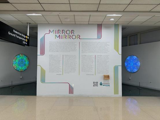 LED art in an airport hallway