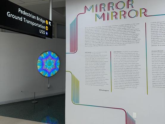 LED art in an airport hallway