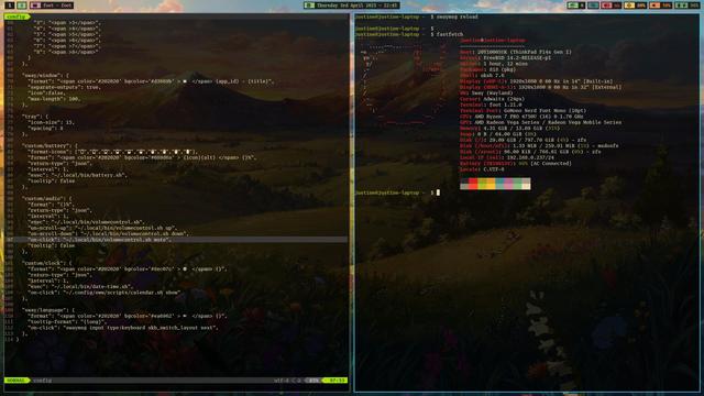 Screenshot showing my custom waybar using Gruvbox colours.