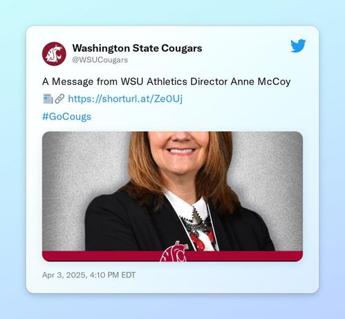 A Message from WSU Athletics Director Anne McCoy

📰🔗 https://t.co/sginGR7MHB

#GoCougs https://t.co/7GxeLhtqVy