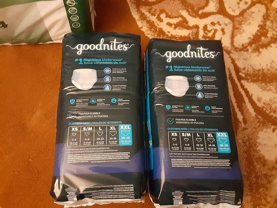 Two packs of 2XL Goodnites