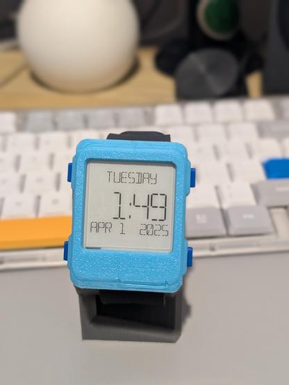 Watchy eink watch with a blue 3d printed case