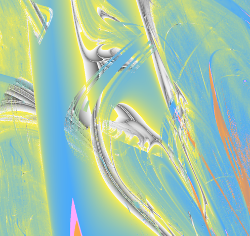 a fractal of the Lyanupov variety, yellow,blue and grey pallette