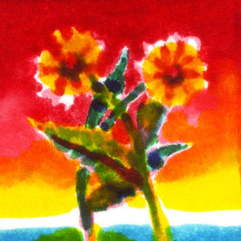 Color drawing of two flowers hugging