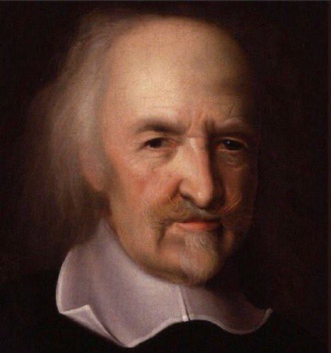 Contemporaey painting of a balding & bearded Hobbes