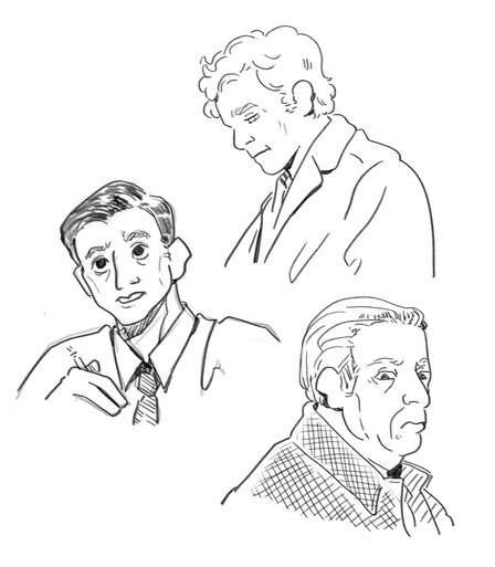 Three pencil-like digital bust sketches of Morse, Jakes and Thursday.