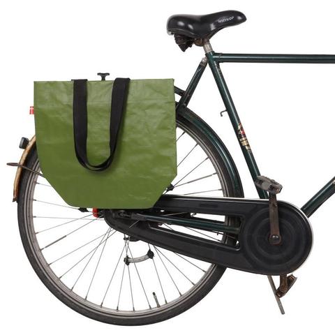 A Cobags Bikezac 2.0 pannier/bag for life on a bicycle rear rack