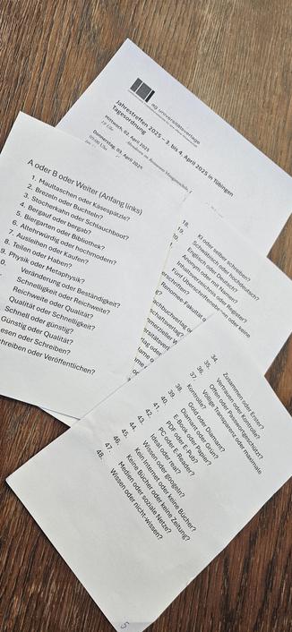 Zettel mit 50 Fragen zum Warmup