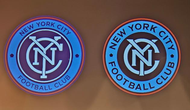 Two round logos, both identical text and colors, the typeface varys in both. The before text around the circumference in the old riundel is thinner stroke width, smaller. And interlocking NYC in the center of the roundal has slab serif removed in the new design where the overlaying of the thicker letters leave them gently aliging