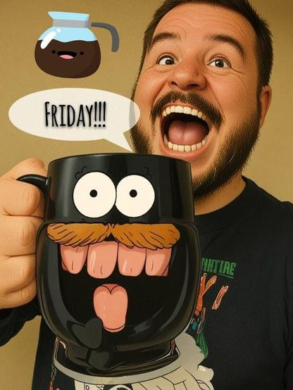 Man truly enjoying his well earned Friday coffee.