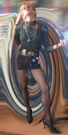 from the english owned website marche.fr (which is currently for sale) a tall woman (in heels, sheer black tights, black mini skirt, black shiny waist belt, black top and costume-necklace all in an 80's Madonna/Patricia-Arquette style) emerges from a swirling wormhole  - it's like the posters found in shops for teens in the 1980s 

name: Cynthiatv33 

https://marche.fr/Petite-annonce-a-vendre-travestie-sexy-soumise-adultes-travestis.html?a=61037577_