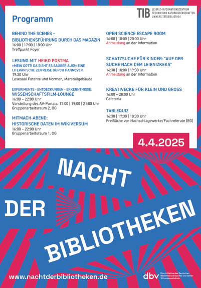 Programmübersicht der TIB Hannover zur Langen Nacht der Bibliotheken